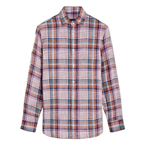 Bugatchi Men's Julian Madras Check Long Sleeve Linen Shirt NWT‎ - Size L, XXL - Picture 1 of 6